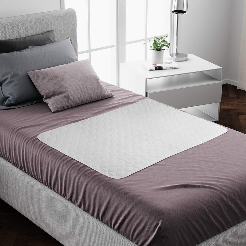 LynmarkÂ® Washable Incontinence Bed Pads Without Tucks - Non-Slip Bedwetting Mattress Protector Absorbs Up to 1L - Leak-Proof OEKO-Tex Certified Cotton Waterproof Cover for Single Beds - 90x85cm, White